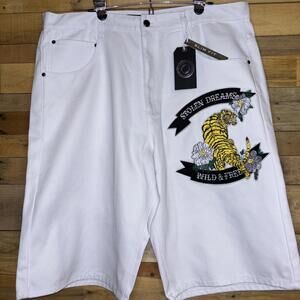 MAXI MILIAN White Denim Shorts Men 44 Tiger Patch Stolen Dreams Wild & Free NWT